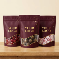 Sachet Doypack Mat Personnalisé avec Logo et Fenêtre Transparente, Estampage à Chaud Doré, en Mylar, pour Emballage de Luxe de Bonbons et Snacks – Vente en Gros