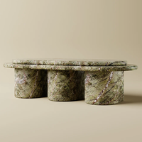 Table basse en marbre naturel Dream Home, plateau ovale superposé, trois colonnes en pierre massif, mobilier moderne pour salon