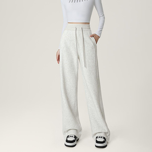 Sportliche Damen-Palazzo-Hose mit Hoher Taille, Elastischem Bund, Lockerem Schnitt, Atmungsaktive Lounge-Hose mit Einfarbigem Muster und Kordelzug - Product Image 2