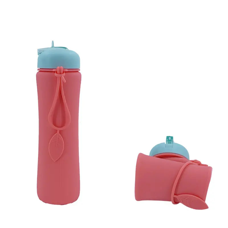 Hot Selling Foldable Travel Drinking Water Bottle Collapsible Silicone Water Bottle with Straw