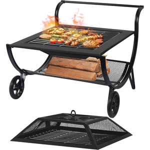 Danlong 31 Inch Steel Square Wood Burning <b>Fire</b> <b>Pit</b> With Wheels <b>Portable</b> Outdoor BBQ Grill For Garden Patio - Product Image 1