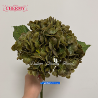 Hydrangea artificielle de haute qualité au toucher réel, grande fleur d'hortensia de luxe en latex, fleurs vert foncé pour la maison et les mariages, par Dalian Chermy