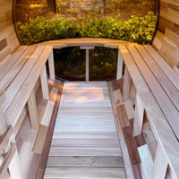 Neues Design Rote Zeder Outdoor-Fass-Sauna für 2-6 Personen Großhandelspreis Panorama-Dampfbad