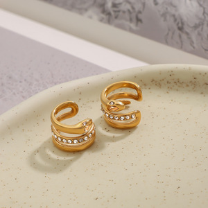 Pendientes de Clip con Diseño de Serpiente, Oro de 18K, Acero Inoxidable, Engaste de Canal, Joyería para Uso Diario - Product Image 2