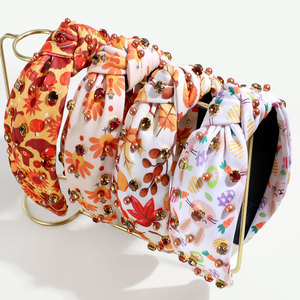 عصابة رأس LRTOU بالجملة مزينة بالأحجار الكريمة واللؤلؤ، إكسسوارات شعر عصرية، عصابة رأس عريضة مطبوعة ومعقودة للنساء - Product Image 2