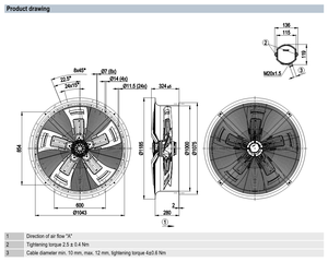 ebm-papst W8D990-CE05-80 990mm AC Axial Fan Ultra High Airflow Industrial Ventilation Cooling Fan Cooling Tower and HVAC Systems - Product Image 3