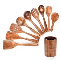 Conjunto de 9 peças de acessórios versáteis, conjunto de utensílios de cozinha de madeira usados em casa