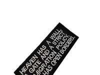 Patch rectangulaire brodé noir et blanc avec inscription « HEAVEN HAS WALL » – Étiquette en tissu avec phrase amusante en anglais, 9x4 cm, à coudre sur sac