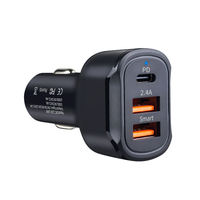 Adaptateur de chargeur de voiture 3 ports à charge rapide 20W 12W QC 3.0 PD USB-C 5V/2.4A avec prise allume-cigare pour appareil photo et écouteurs