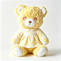 Adorable Ours en Peluche Jaune Doux avec Robe à Pois – Jouet en Peluche Animal Mignon