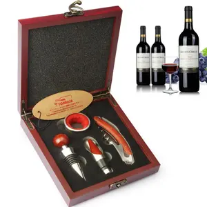 Wooden box 4 stück wein zubehör geschenk set wein opener set für Birthday Wedding Christmas