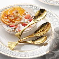 Cuillère en acier inoxydable, cuillère créative en forme de poisson, cuillère dorée, cuillère à dessert, cuillère à boire