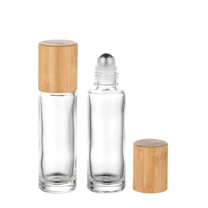 clear bottle + steel rollers + bamboo lid