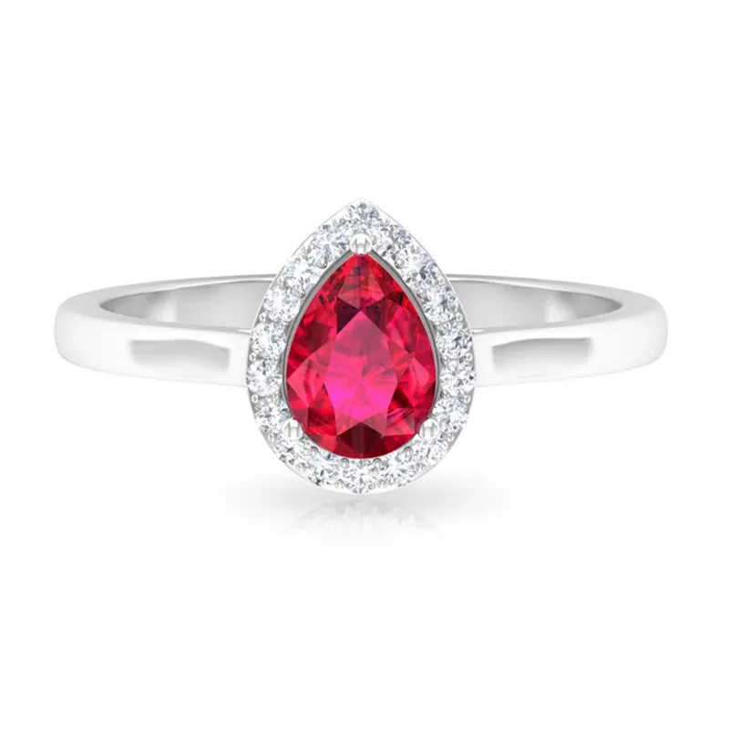 Nhẫn Ruby Bạc Sterling 925 Hình Quả Lê