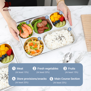 Bandeja de Comida de Acero Inoxidable 304, Bandeja de Almuerzo <span class=keywords><strong>Escolar</strong></span> SUS 304, Bandeja de Servir Dividida con 3/4/5 Compartimentos, Plato para la Cena - Product Image 2
