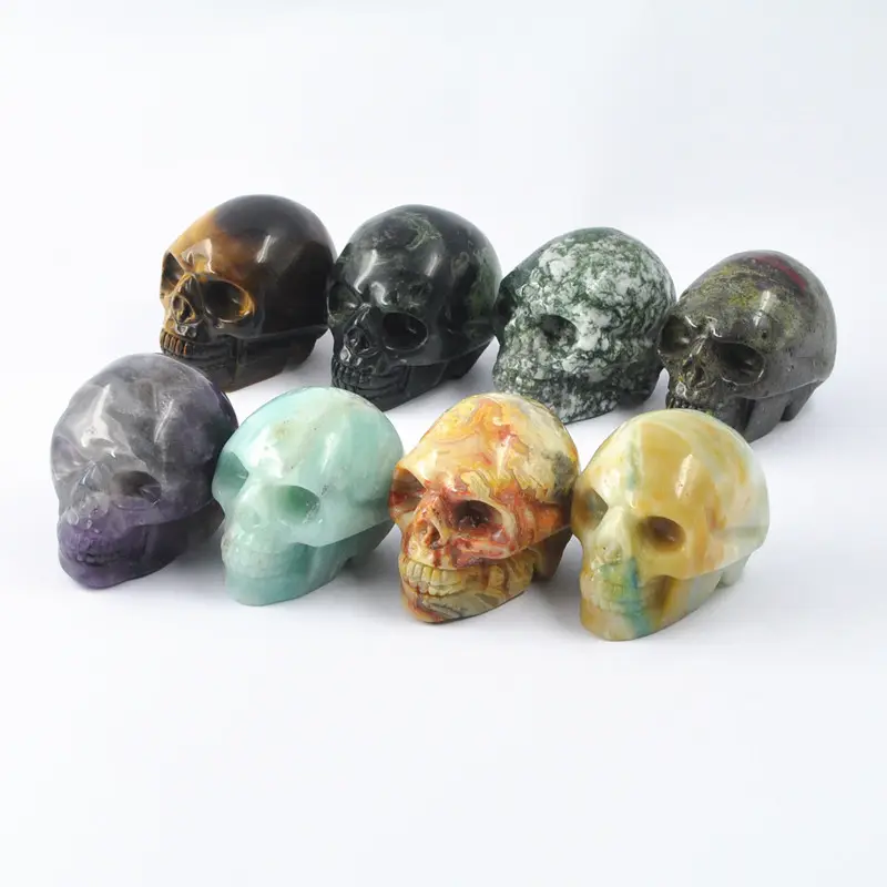 ขายส่ง2นิ้วคริสตัลกะโหลกศีรษะมือแกะสลัก Rose ควอตซ์ Amethyst Skulls Mini Crystal Skulls