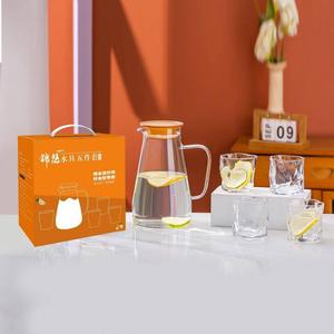 Juego de 5 piezas de jarra de agua de vidrio al por mayor directo de fábrica, jarra de agua de vidrio sodocálcico con 4 vasos, cristalería para beber al por mayor - Product Image 1