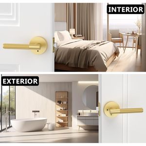 Asidrama confezione da 4 maniglie per porte interne in oro spazzolato con lucchetto in materiale zinco per camera da letto o bagno