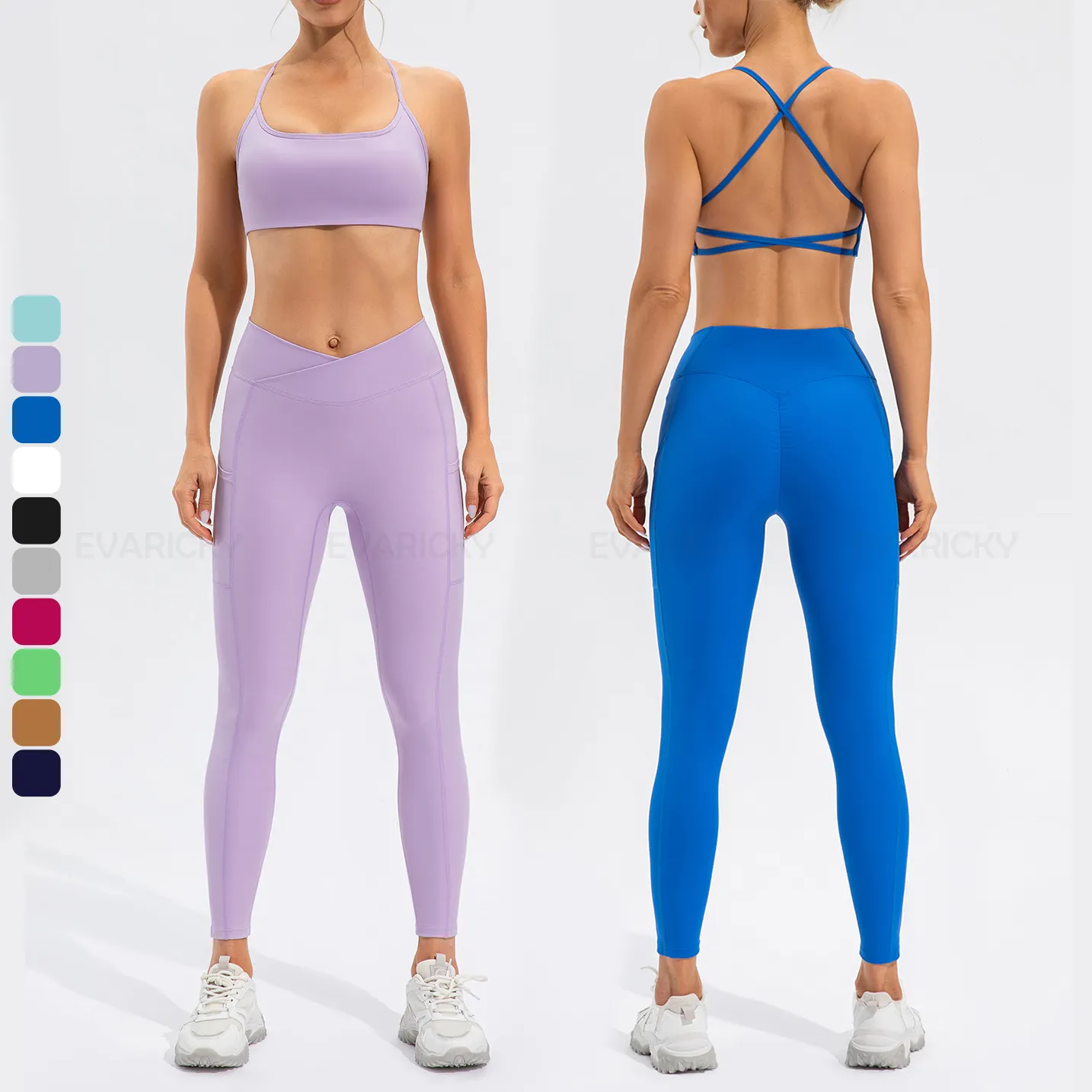 Conjunto de ropa de gimnasio con logotipo personalizado para mujer, Sujetador deportivo de 2 piezas y mallas de Yoga para mujer, conjuntos de ropa deportiva para entrenamiento