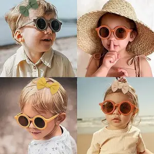 Low Price 2pcs/set Sunglasses With Elastic Hair Bands Nylon Baby Headband Design Round Sun Glasses Kids Puff Bow Headwear
