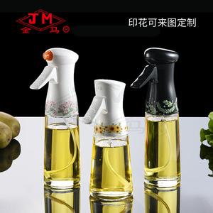 Bouteille pulvérisateur d'huile en verre de qualité alimentaire avec bouton-poussoir et motif imprimé pour la cuisine et le camping - Product Image 1