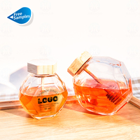 Bouteilles de miel vides de forme unique 250g 500g 1000g, pots à miel en verre transparent avec couvercle en bois, cuillère et louche