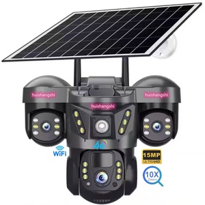 Three Lens Solar IP <b>Camera</b> 4G SIM Outdoor 8K 15MP Three Screen Wifi PTZ Solar Panel Color Night Vision Home Surveillance Cameras - Product Image 1