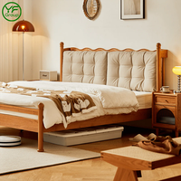 Ensemble de lit tatami en bois de cerisier moderne minimaliste personnalisable, lit double queen king avec rangement pour meubles de chambre à coucher