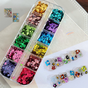 12 Rejillas <span class=keywords><strong>de</strong></span> Lentejuelas <span class=keywords><strong>de</strong></span> <span class=keywords><strong>Uñas</strong></span> con Diseño Floral, Holográficas, Mixtas, Mini Circulares, para Decoración <span class=keywords><strong>de</strong></span> <span class=keywords><strong>Uñas</strong></span> DIY, Escamas 3D Florales - Product Image 1