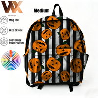 Sac à dos unisexe en polyester personnalisé avec impression de citrouille pour Halloween, idéal pour les adolescents et les étudiants, vente en gros