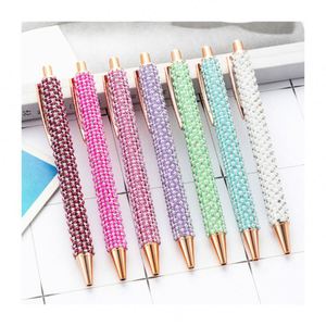 Stylos à bouton-poussoir mignons avec perles - Stylos à bille en métal multicolores pour étudiants et cadeaux promotionnels - Product Image 1
