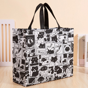 Xinsen Cartoon Black <b>Cat</b> Non Woven Bag Spunbond <b>Fabric</b> Tote For Gift And Clothing Packaging - Product Image 3