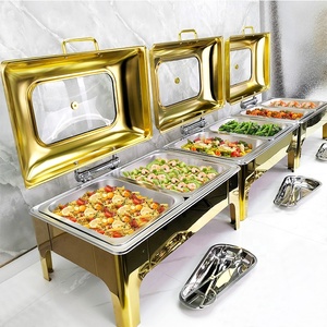 Sang trọng 9L vàng thép không gỉ nhiên liệu phục vụ thiết lập điện bên trong chafing món ăn máy chủ cho đám cưới tự chọn khách sạn & nhà hàng - Product Image 2