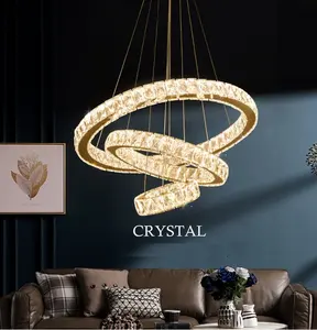 Modern Simple Upscale Ring Chandeliers Large Contemporary Modern Led Crystal Chandelier For Hotel Villas Long Staircase