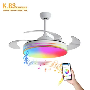 Household Living Room 42 Inch APP Control Invisible Fandelier Dimmable Retractable Ceiling Fan With RGB Light And Speaker