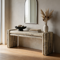 Table console moderne en marbre travertin gris poli, durable, avec rangement, pour salon de villa