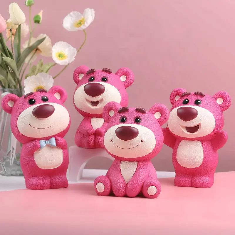 Celengan kartun & Anime lucu untuk anak-anak hadiah anak-anak kotak penyimpanan uang figur mainan beruang stroberi