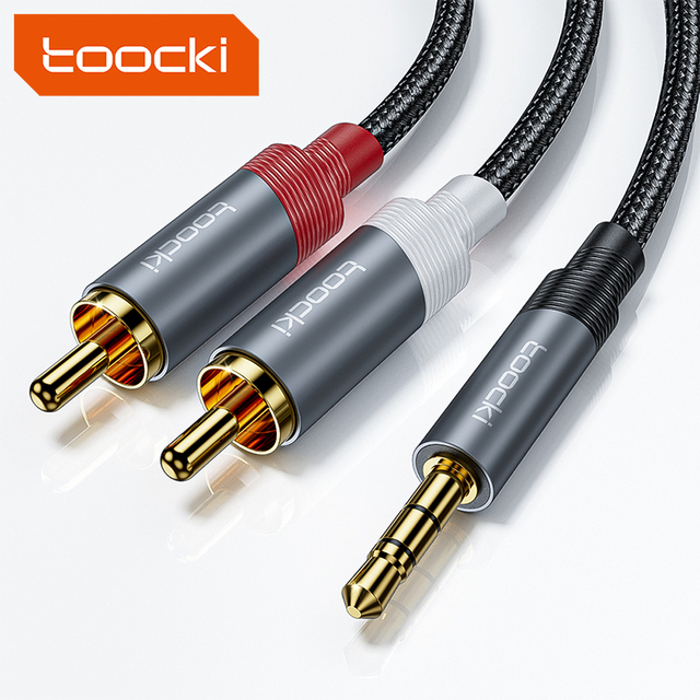 Toocki High Quality 3.5mm Male to 2RCA Plug and Play Audio Cable Durable Nylon Braided Audio & Video Cables
