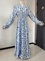 Robe longue d'automne pour femme, style vintage, col en V, col à volants, manches longues, respirante, écologique, en dentelle, taille smockée, imprimé floral, ODM/OEM