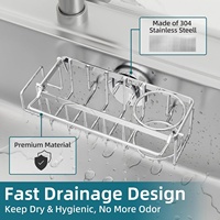 Organisateur d'évier de cuisine en métal personnalisé avec ventouse, support pour éponge, bouchon d'évier, support pour brosse et porte-torchon