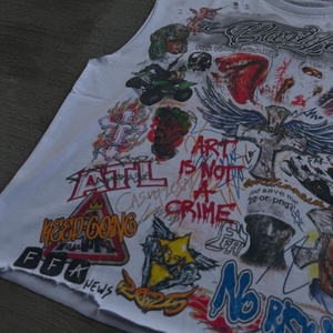 Chaleco Deportivo Holgado de Algodón Personalizado, Estilo Hip Hop, Transpirable, Vintage, Lavado Ácido, Impresión DTG, Camiseta sin Mangas para Hombre - Product Image 4