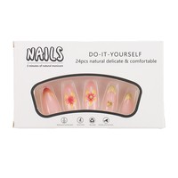 Faux ongles 3D pré-fabriqués à motif floral, manucure française, embouts d'ongles à porter, lot de 24 pièces