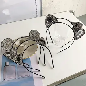 LRTOU-Diadema con diamantes de imitación para mujer, accesorios para el cabello para fiesta, cristales, orejas de gato, encaje brillante, 2021