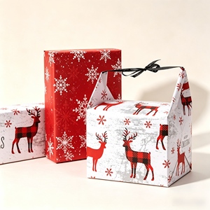 Lot de 4 rouleaux de papier cadeau de Noël en gros, motifs sapin, flocon de neige et élan, avec boîte de présentation PDQ pour la vente au détail - Product Image 2