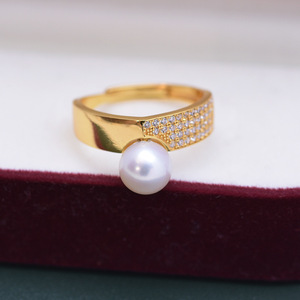 Freshwater 7-8mm White Round Strong Light Flawless Pearl <b>Ring</b> with Adjustable <b>Opening</b> S925 Silver Bracelet Fashion Jewelry - Product Image 2
