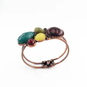 Pulseira antiga para mulheres, pulseira antiga cobre banhada à compressão de coração turquesa moda joia