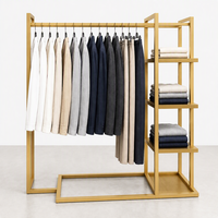 Porte-vêtements en métal noir en forme de L avec barre de suspension, étagères latérales et base en U sur mesure