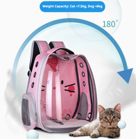 180 °   Sac à dos transparent pour animaux de compagnie - Sac en tissu Oxford respirant avec motif mignon pour chats et petits chiens