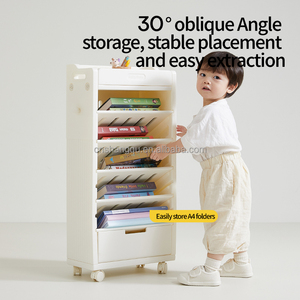 Estantería para niños con ruedas, mesa giratoria móvil de plástico para <span class=keywords><strong>el</strong></span> hogar, estantería multicapa para libros, estantería para niños - Product Image 4