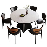 Ensemble de table à manger extensible de luxe moderne avec plateau en pierre frittée écologique, 6 places, design contemporain pour hôtel et famille